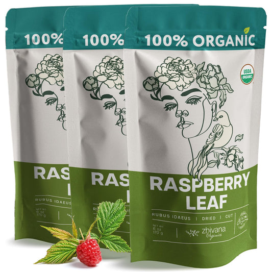 Organic Raspberry Leaf Tea Dried Cut & Sifted (PACK of 3) - 18 oz - Zhivana Organics