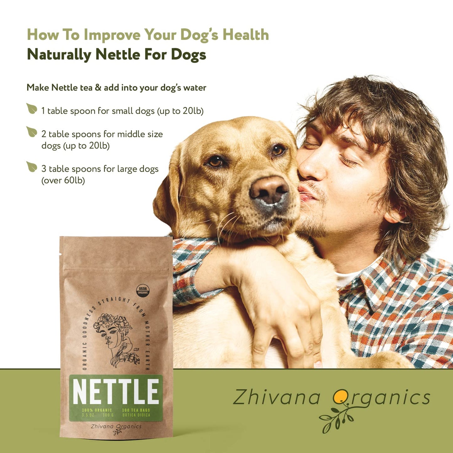 Dried Stinging Nettle Tea Organic – Tea Bags - 3.5 oz - Zhivana Organics