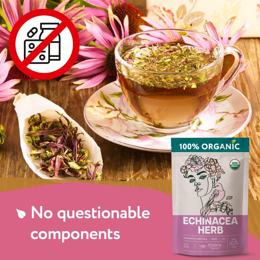 Organic Echinacea Purpurea Herb Dried Cut & Sifted - 4 oz - Zhivana Organics