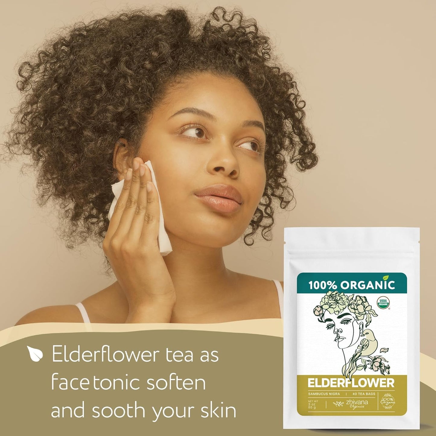 Organic Elderflower Tea (40 Tea Bags) - Elder Flowers Tea for Respiratory Health, Immunity - Herbal TeaBags for Cold Weather Days - Seasonal Blend - Te de Flor de Sauco - Zhivana Organics