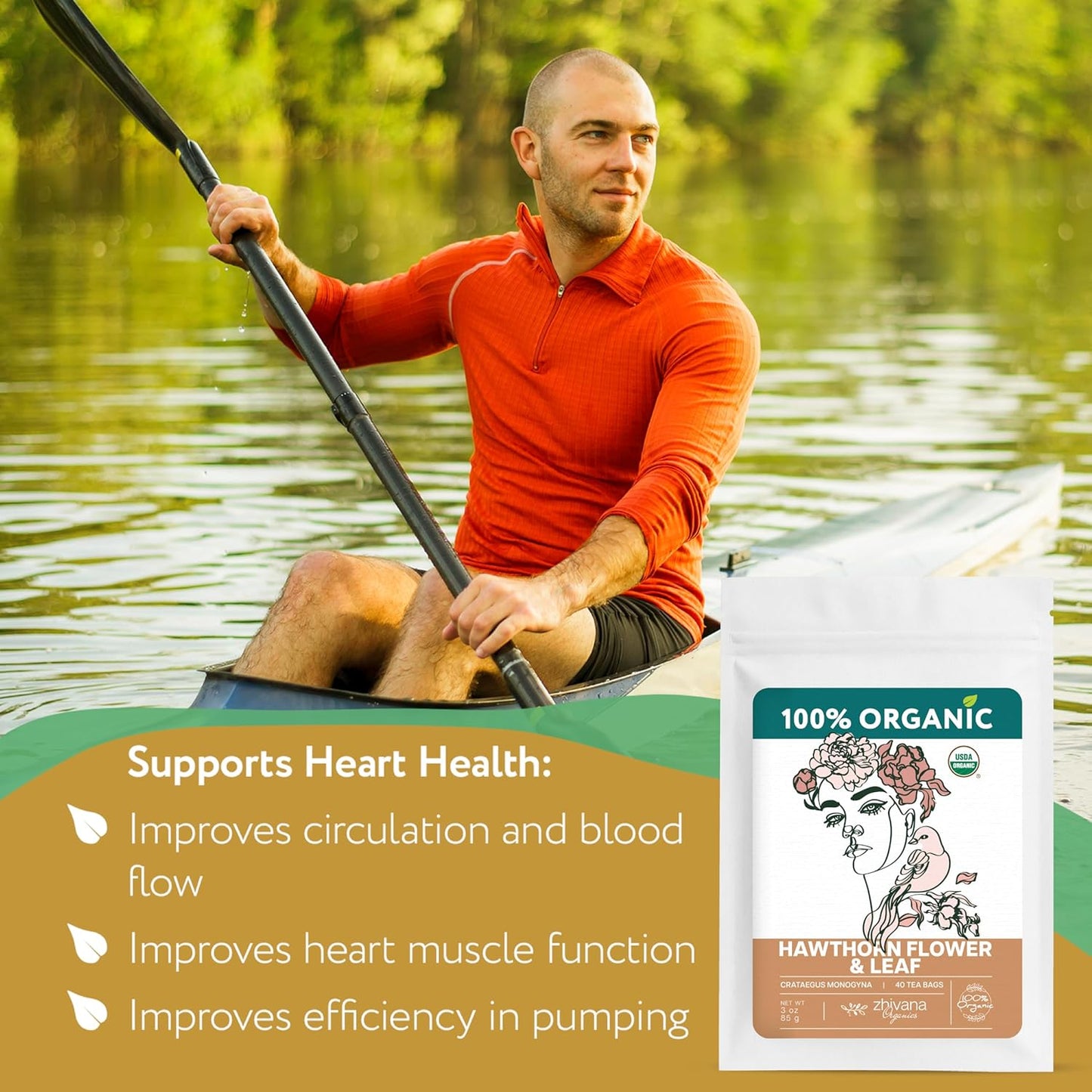 Hawthorn Tea Organic (40 Tea Bags) - Hawthorn Leaf Tea - Hawthorne TeaBags for Pressure Balance, Heart Health - Hojas de Espino Blanco