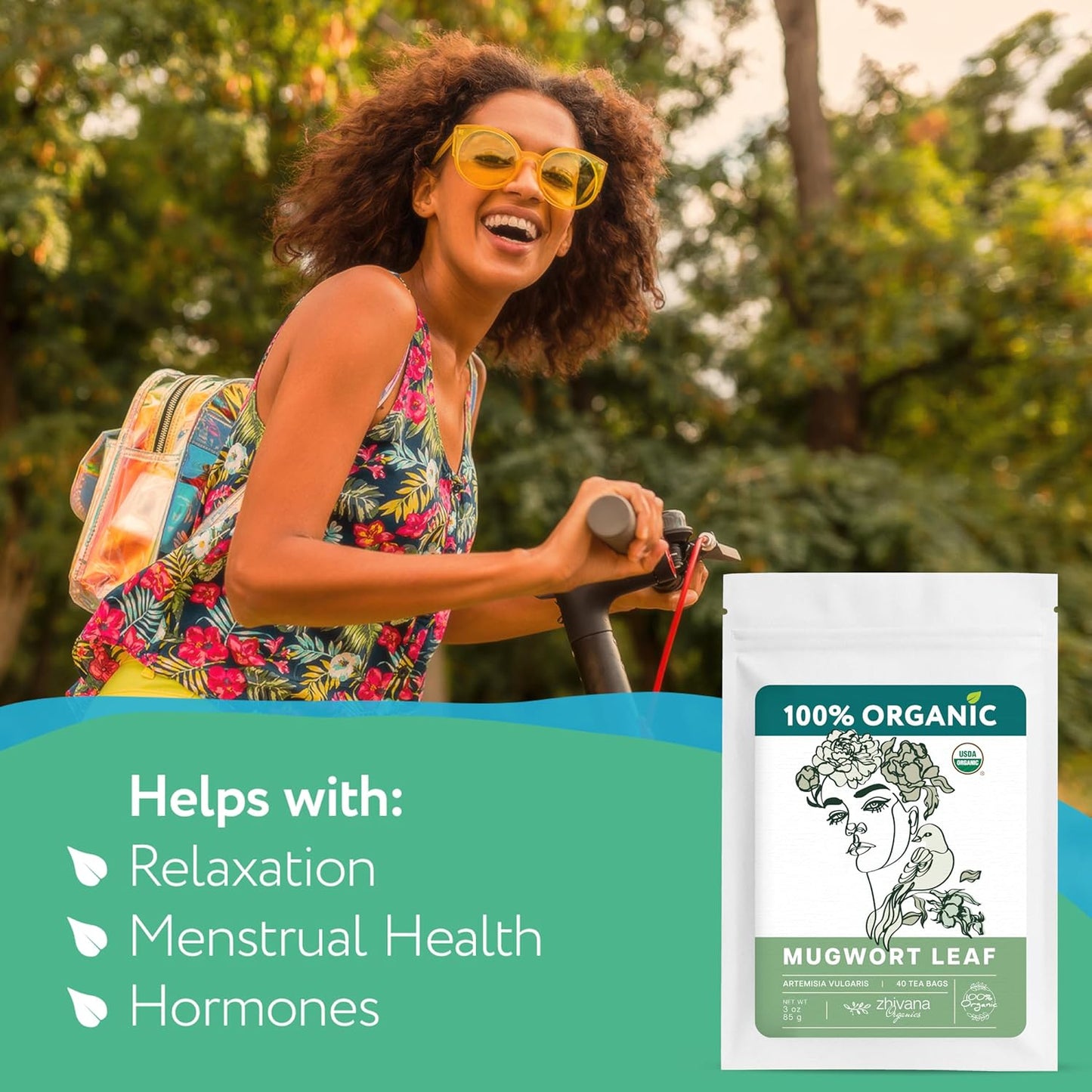 Organic Mugwort Tea Bags (40 TeaBags) – Te de Artemisa - Mugwart Tea for Digestive Health, Liver, Women Cycle, Relaxation (Artemisia Vulgaris) - Zhivana Organics