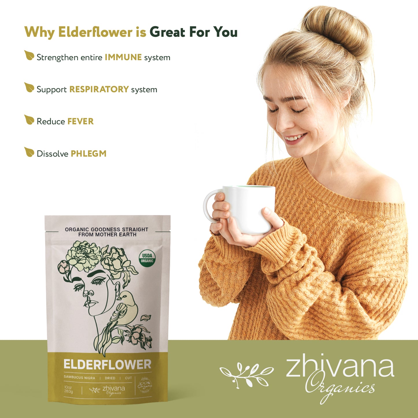 Elderflower Dried Cut & Sifted - Zhivana Organics