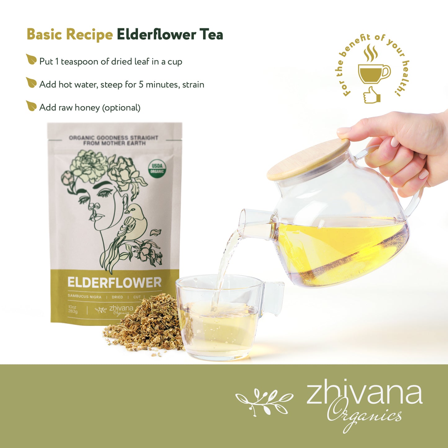 Elderflower Dried Cut & Sifted - Zhivana Organics