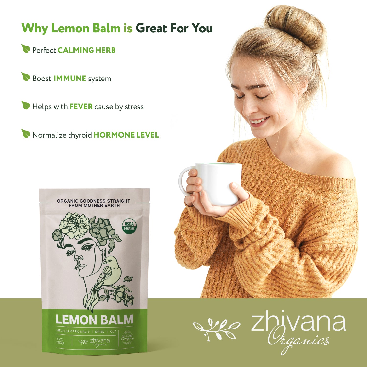 Lemon Balm Dried Cut & Sifted - Zhivana Organics