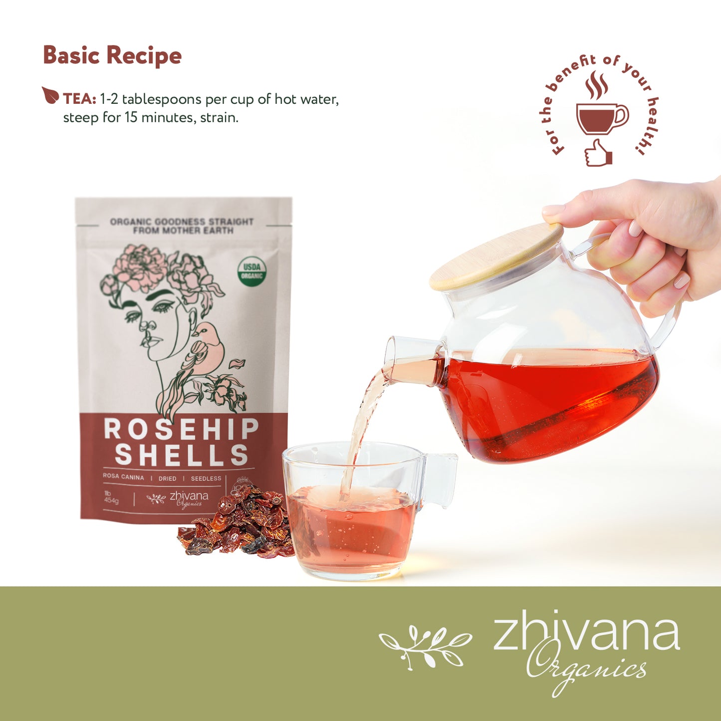 Rosehip Shell Dried, Seedless - Zhivana Organics