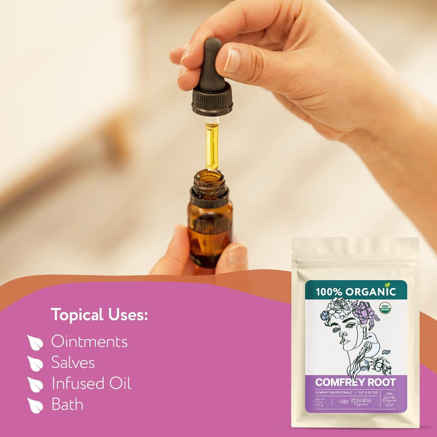 Organic Comfrey Root - 4 oz - Zhivana Organics