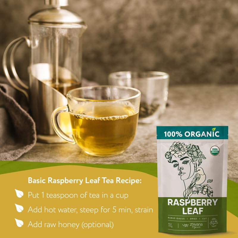 Organic Red Raspberry Leaf Tea Dried Cut & Sifted - 6 oz - Zhivana Organics