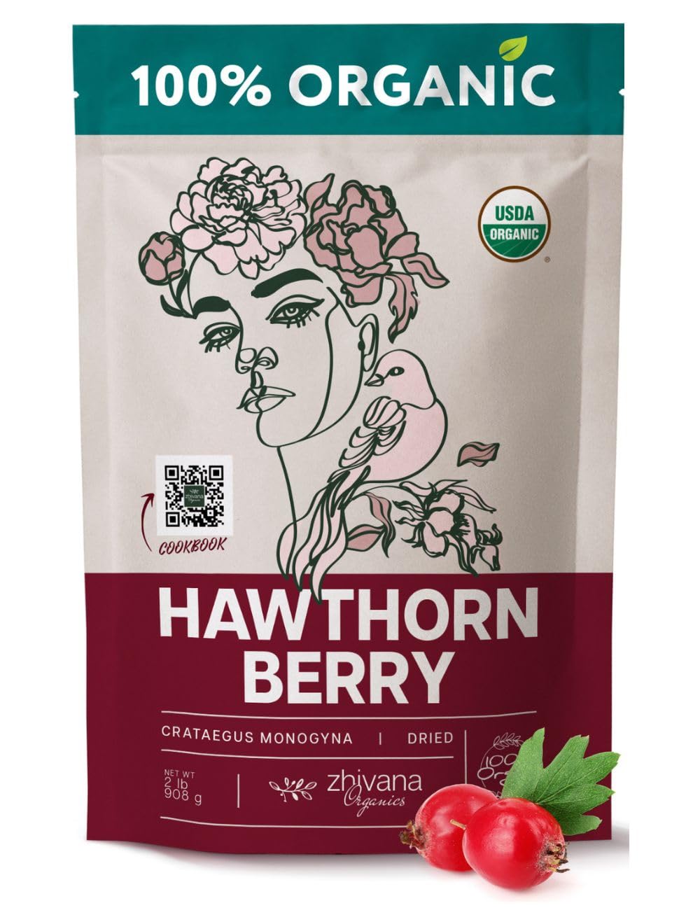 Organic Hawthorn Berry Dried - 2 LB