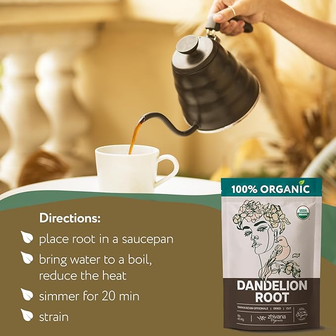 Organic Dandelion Root Dried Cut & Sifted - 4 oz - Zhivana Organics