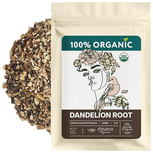 Organic Dandelion Root Dried Cut & Sifted - 4 oz - Zhivana Organics