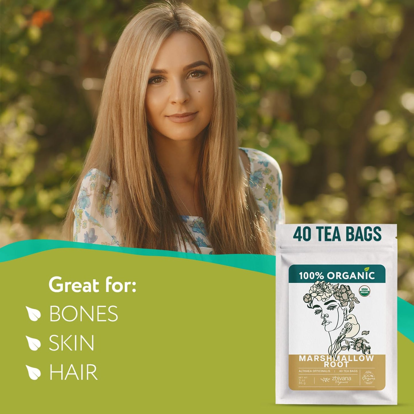 Marshmallow Root Tea Organic (40 Tea Bags) – Medicinal Teabags to Support Throat & Digestive Comfort (Althaea Officinalis) - Caffeine-Free, Non-GMO