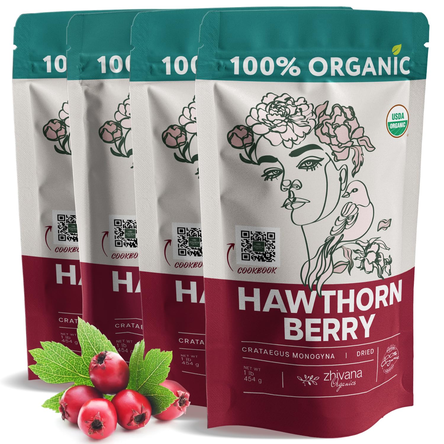 Organic Hawthorn Berry Tea (Pack of 4) - 4 LB - Zhivana Organics