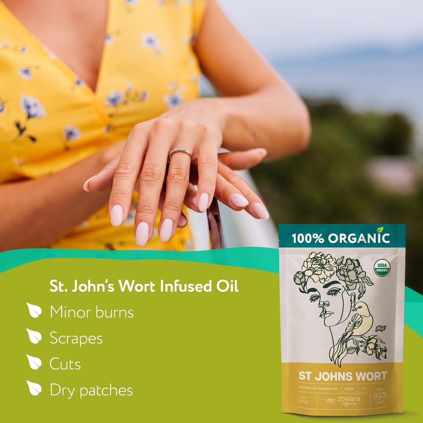 Organic St Johns Wort Dried Cut & Sifted - 10 oz - Zhivana Organics