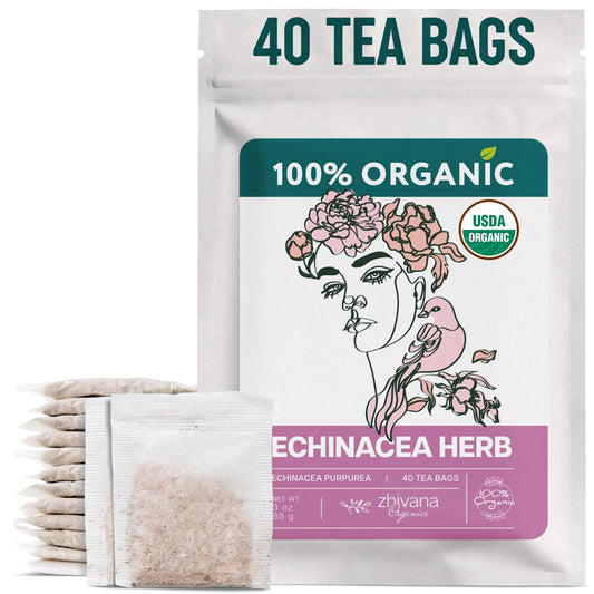 Echinacea Tea Organic (40 Tea Bags) - Medicinal Tea for Seasonal Changes -Natural Immunity Support - Te de Equinacea Organico