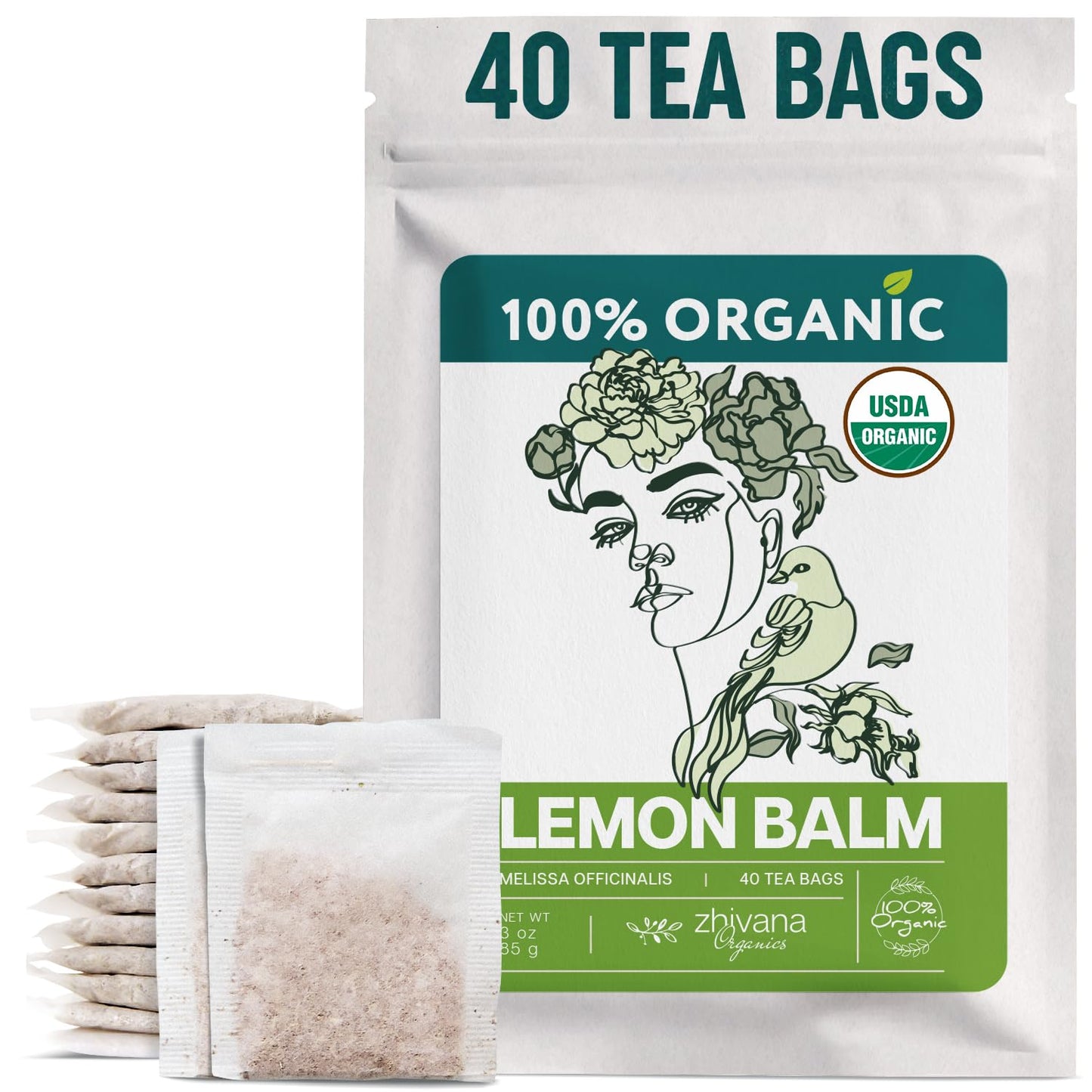 Lemon Balm Tea Organic (40 Tea Bags) - Melissa Tea, Te de Tolonjil – Calming Herbal TeaBags for Sleep, Emotional Balance
