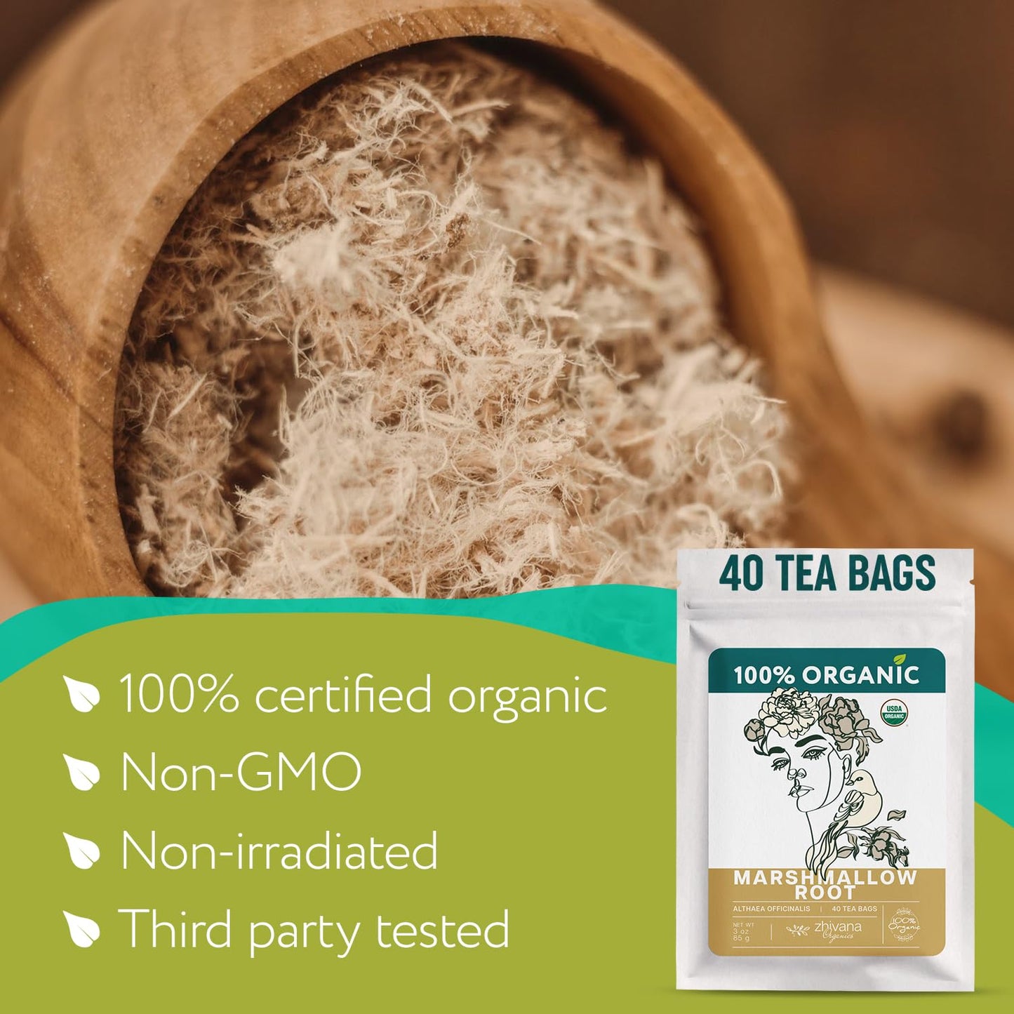 Marshmallow Root Tea Organic (40 Tea Bags) – Medicinal Teabags to Support Throat & Digestive Comfort (Althaea Officinalis) - Caffeine-Free, Non-GMO