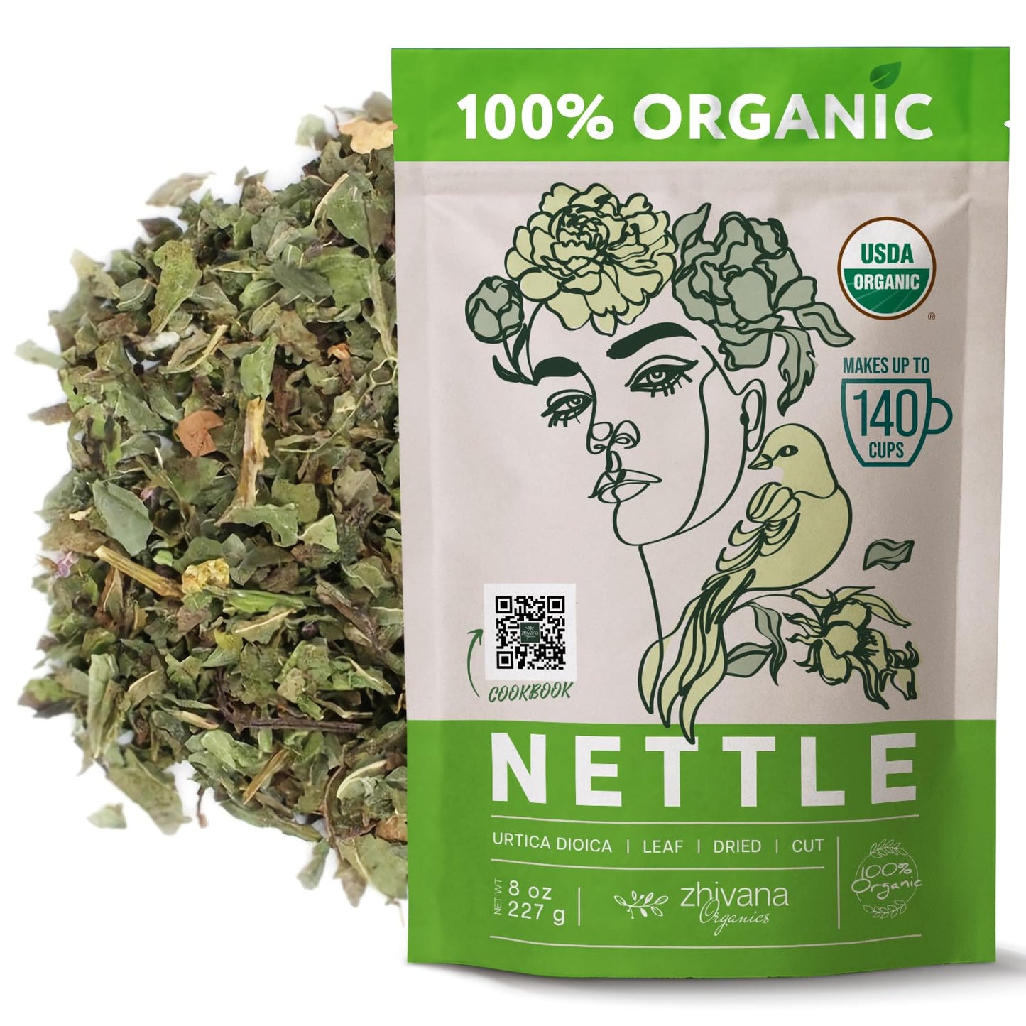 Organic Nettle Leaf Dried Cut & Sifted - 8 oz - Zhivana Organics