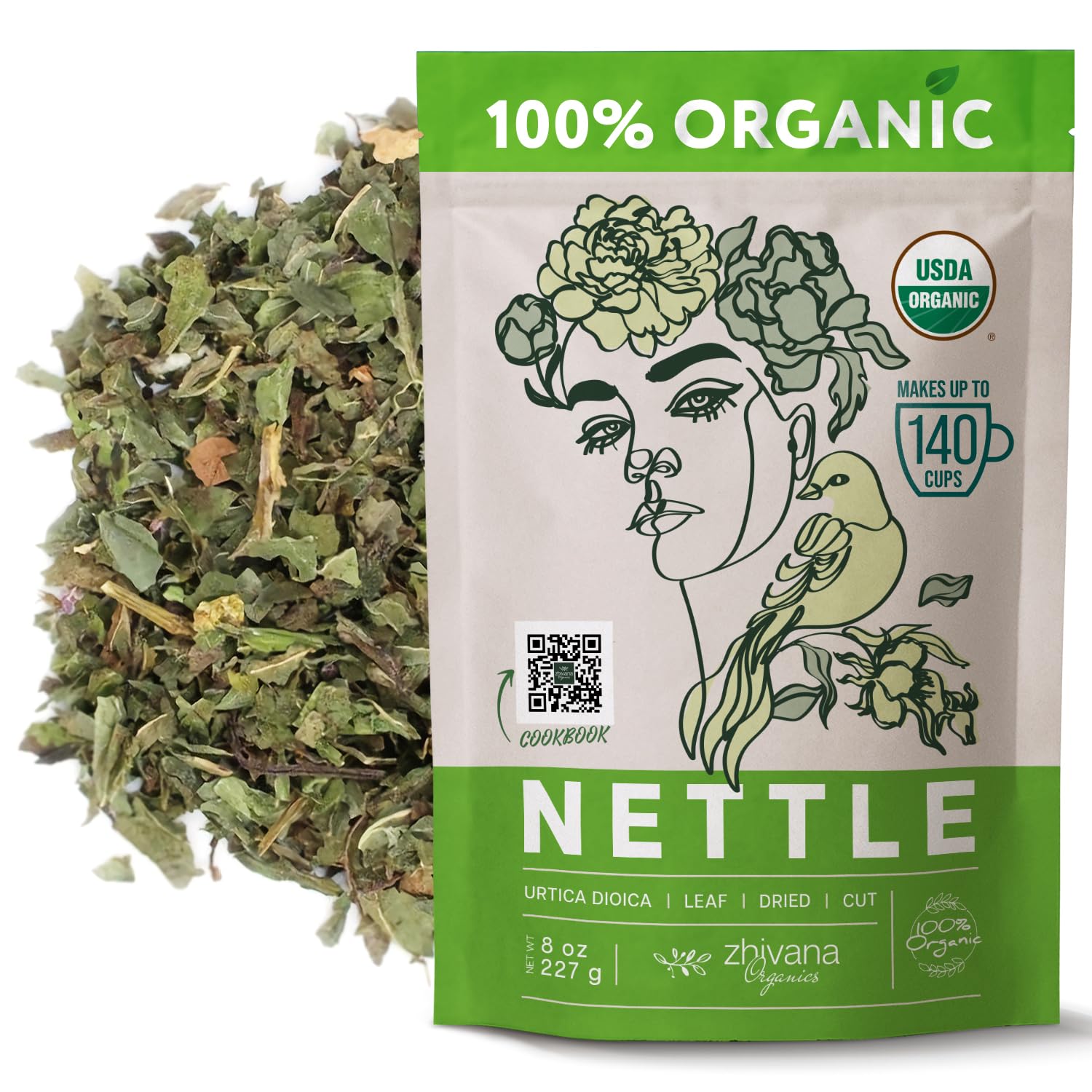 Organic Nettle Leaf Dried Cut & Sifted - 8 oz - Zhivana Organics