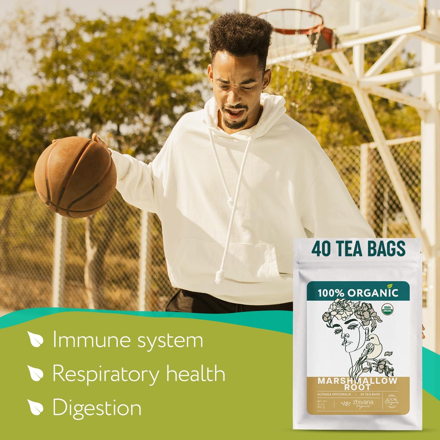 Marshmallow Root Tea Organic (40 Tea Bags) – Medicinal Teabags to Support Throat & Digestive Comfort (Althaea Officinalis) - Caffeine-Free, Non-GMO