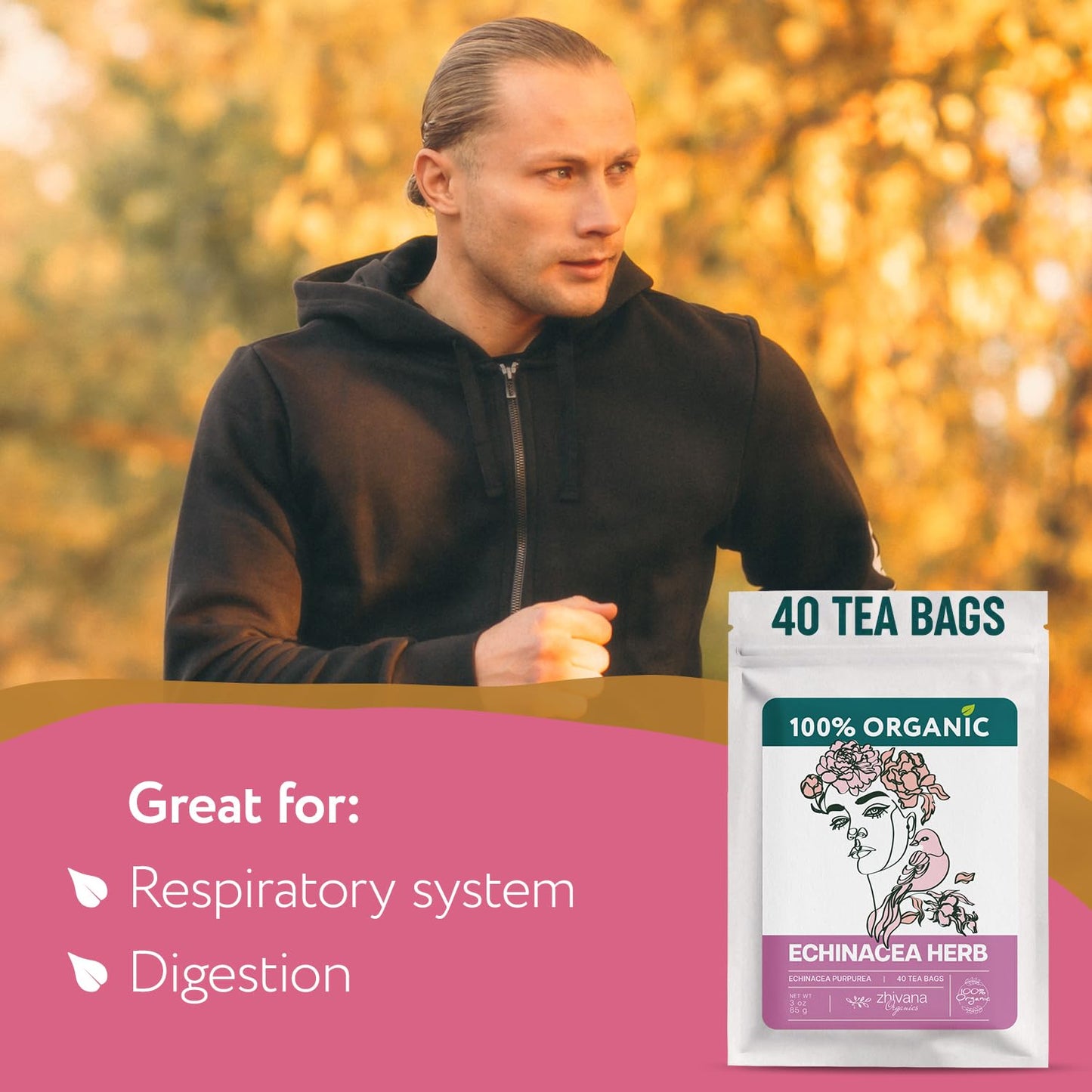 Echinacea Tea Organic (40 Tea Bags) - Medicinal Tea for Seasonal Changes -Natural Immunity Support - Te de Equinacea Organico