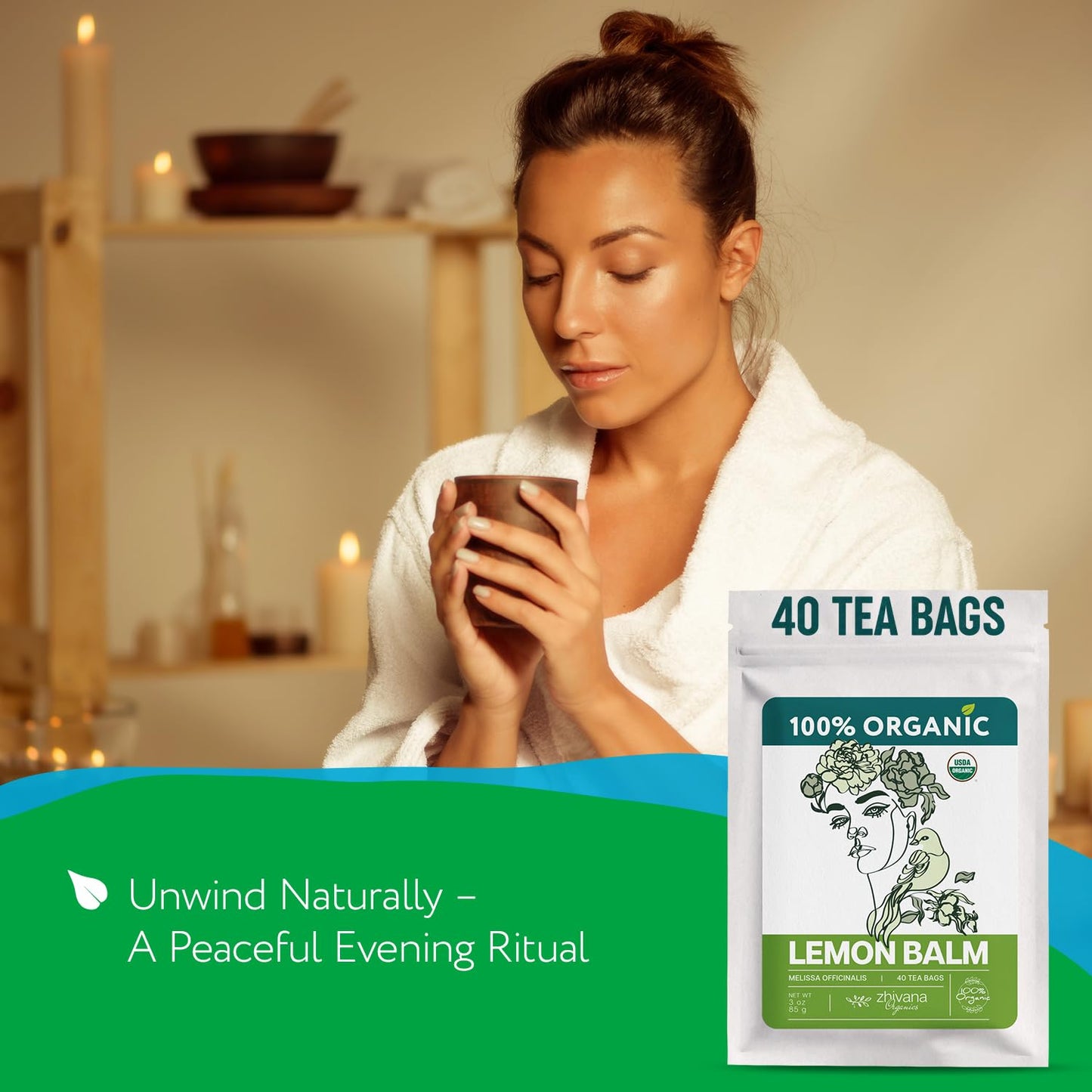 Lemon Balm Tea Organic (40 Tea Bags) - Melissa Tea, Te de Tolonjil – Calming Herbal TeaBags for Sleep, Emotional Balance