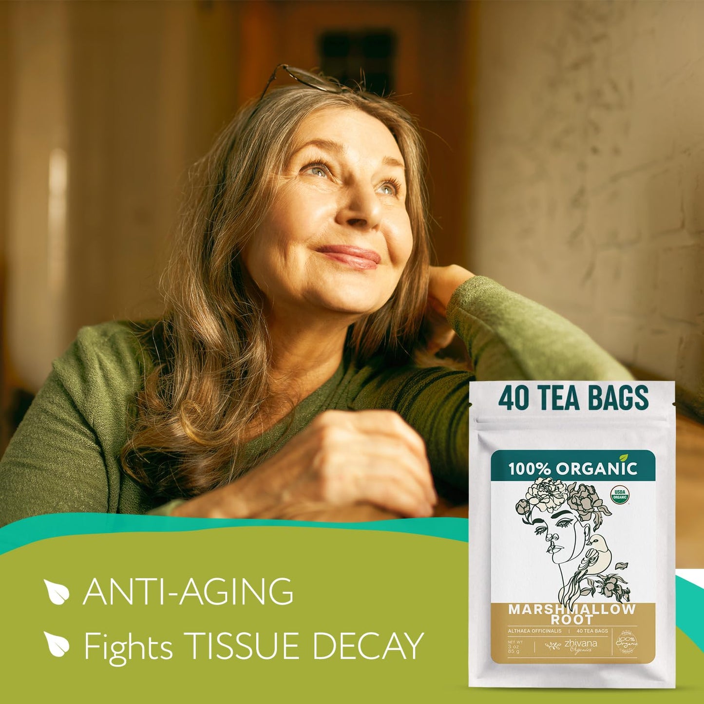 Marshmallow Root Tea Organic (40 Tea Bags) – Medicinal Teabags to Support Throat & Digestive Comfort (Althaea Officinalis) - Caffeine-Free, Non-GMO