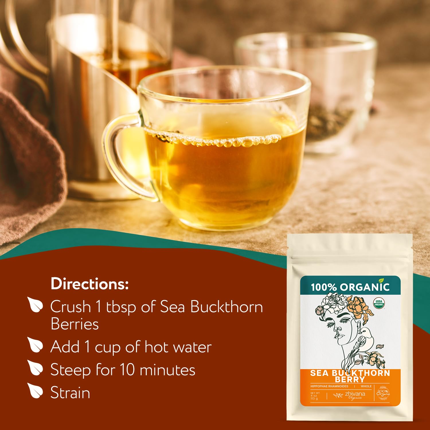 Organic Dried Sea Buckthorn Berry - 4 oz - Zhivana Organics