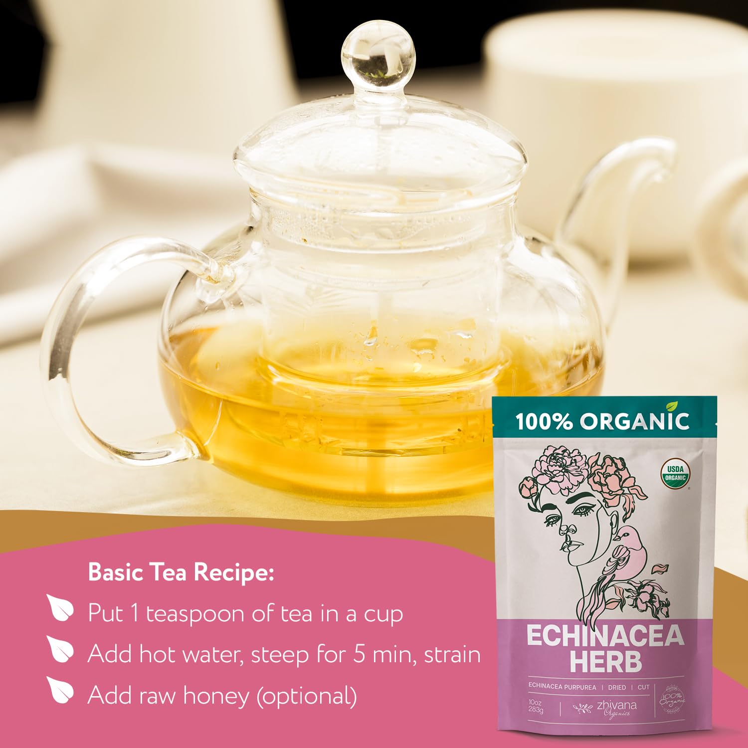 Organic Echinacea Leaf Tea - 5 LB - Zhivana Organics