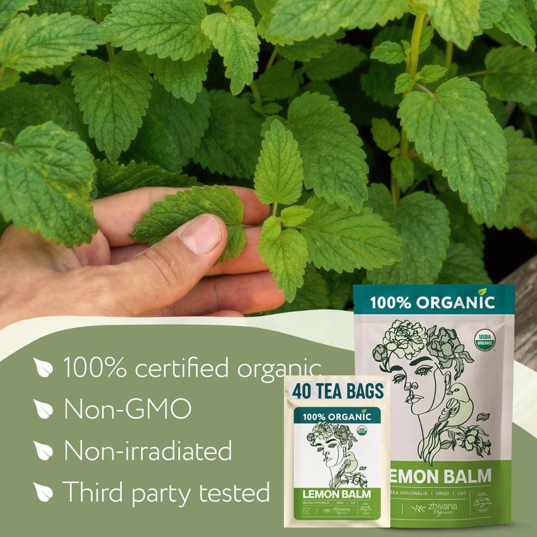 Lemon Balm Tea Organic (40 Tea Bags) - Melissa Tea, Te de Tolonjil – Calming Herbal TeaBags for Sleep, Emotional Balance
