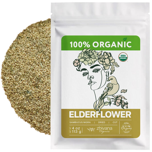 Organic Elderflower Dried Cut & Sifted - 4 oz - Zhivana Organics