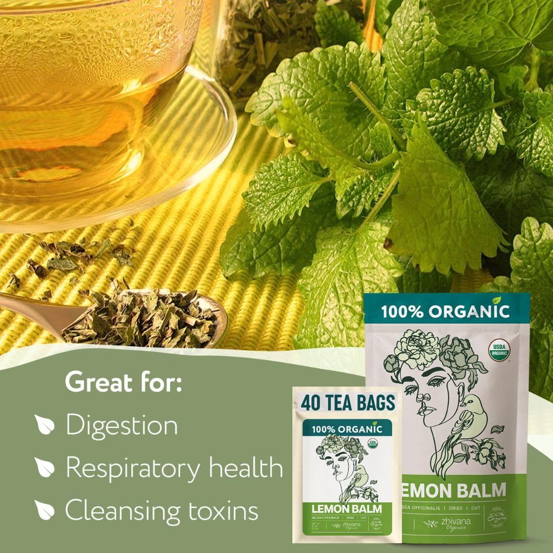 Lemon Balm Tea Organic (40 Tea Bags) - Melissa Tea, Te de Tolonjil – Calming Herbal TeaBags for Sleep, Emotional Balance