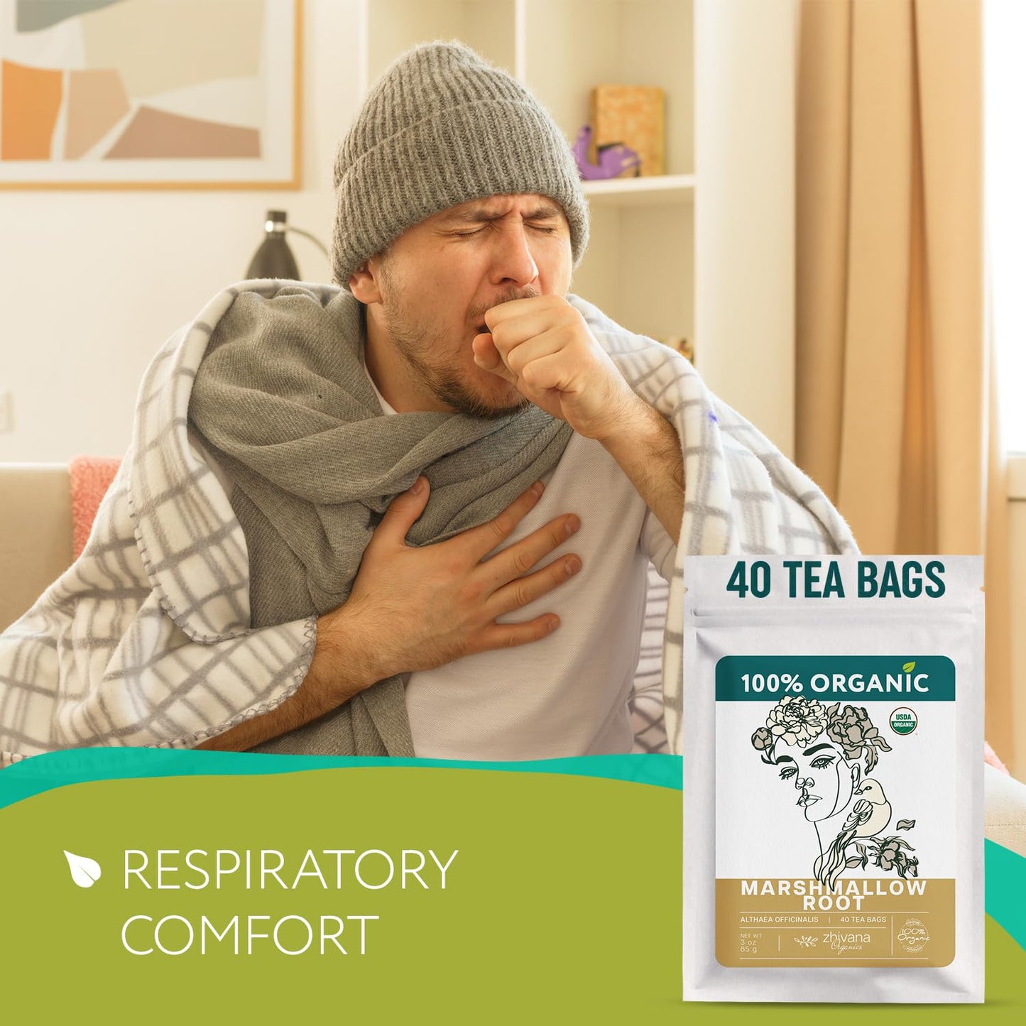 Marshmallow Root Tea Organic (40 Tea Bags) – Medicinal Teabags to Support Throat & Digestive Comfort (Althaea Officinalis) - Caffeine-Free, Non-GMO