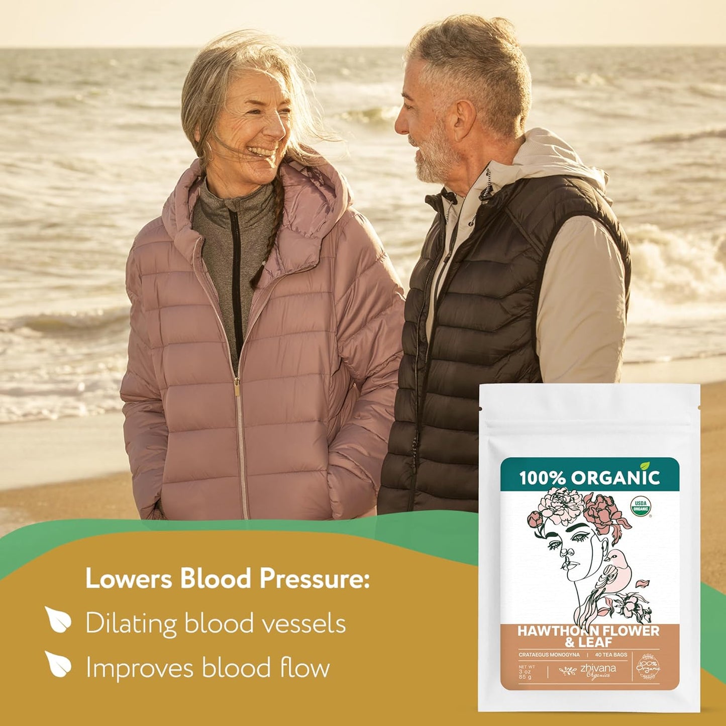 Hawthorn Tea Organic (40 Tea Bags) - Hawthorn Leaf Tea - Hawthorne TeaBags for Pressure Balance, Heart Health - Hojas de Espino Blanco