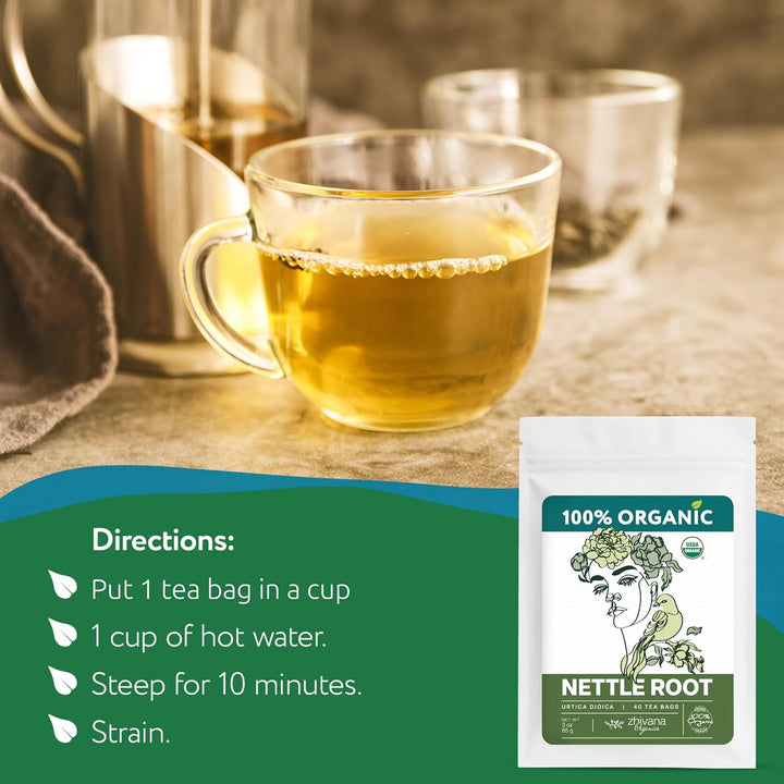 Raiz Tea Organic Stinging Nettle Root Tea (40 Tea Bags) - Traditionally Used He ...