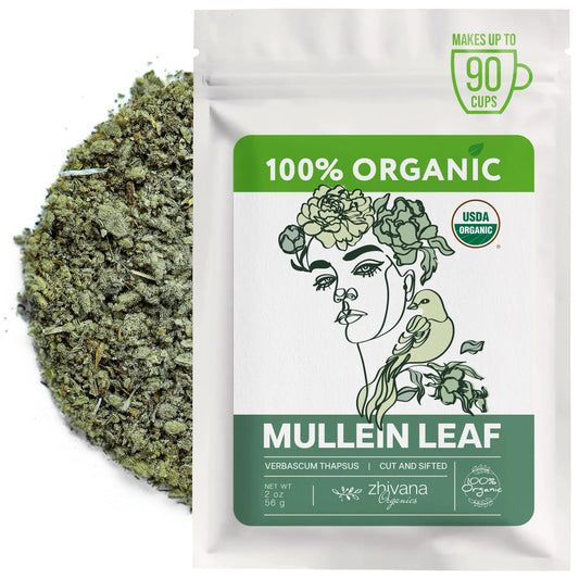 Organic Mullein Leaf – 2 oz | Verbascum thapsus | Loose Dried Leaves for Tea, Steams, Tinctures | Caffeine-Free Herbal Tea - Zhivana Organics