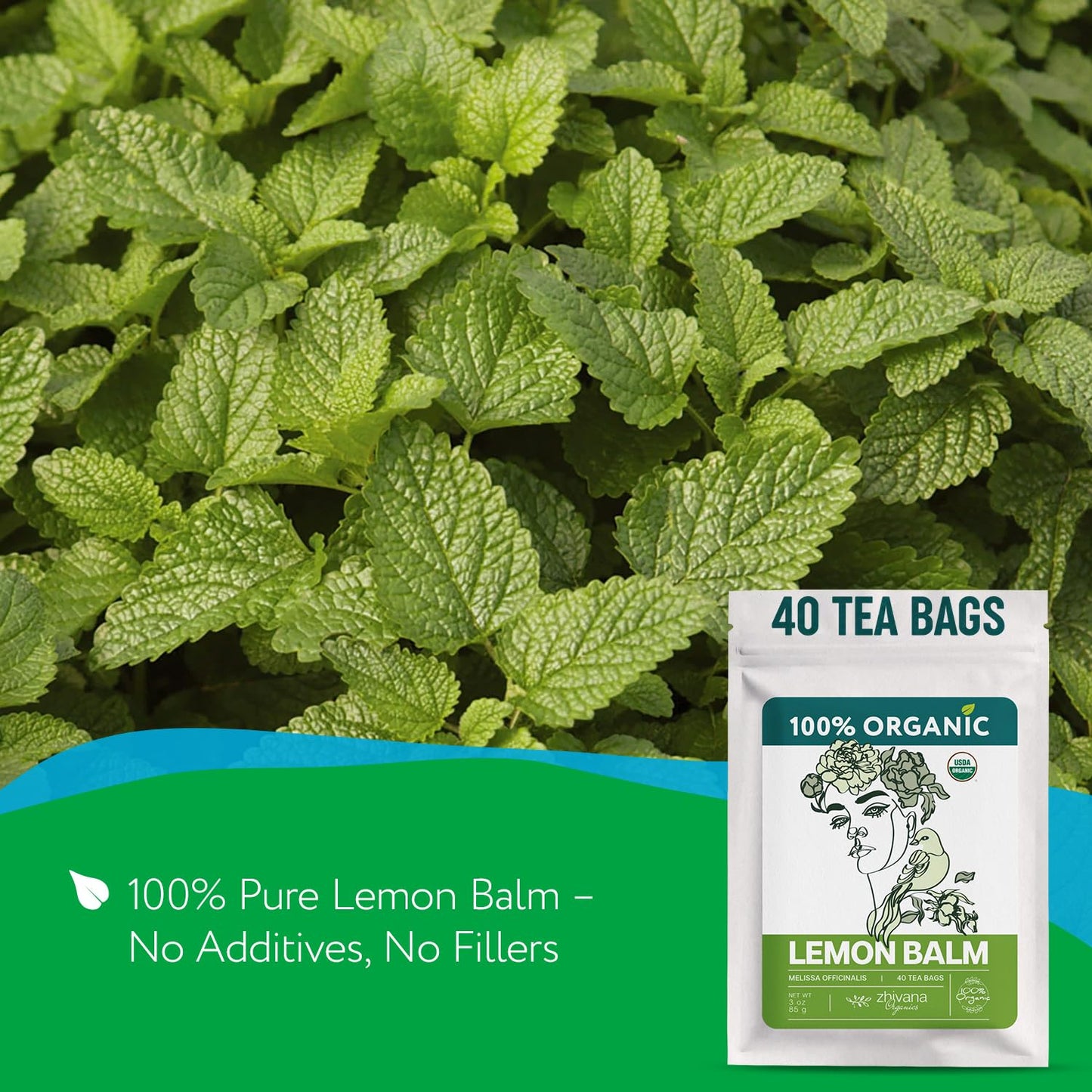 Lemon Balm Tea Organic (40 Tea Bags) - Melissa Tea, Te de Tolonjil – Calming Herbal TeaBags for Sleep, Emotional Balance
