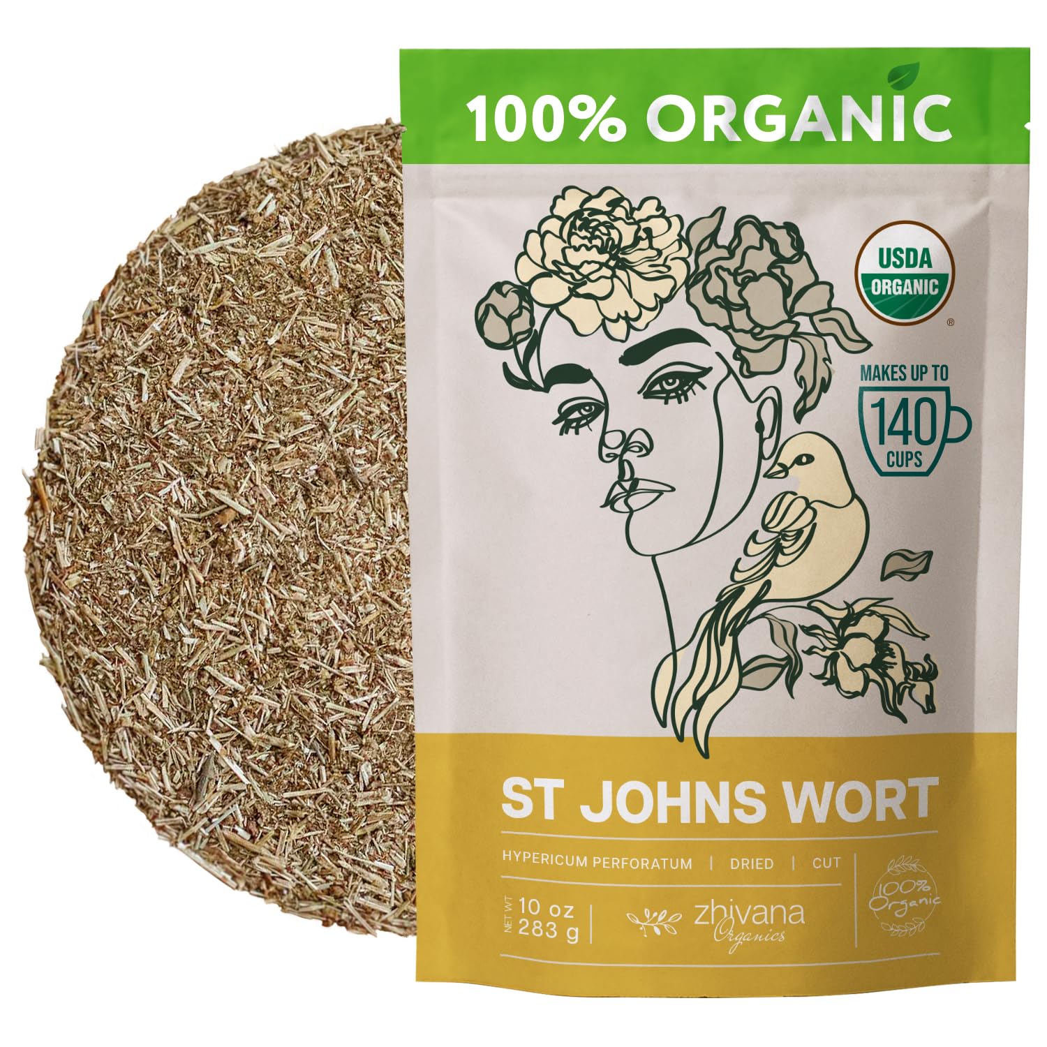 Organic St Johns Wort Dried Cut & Sifted - 10 oz - Zhivana Organics