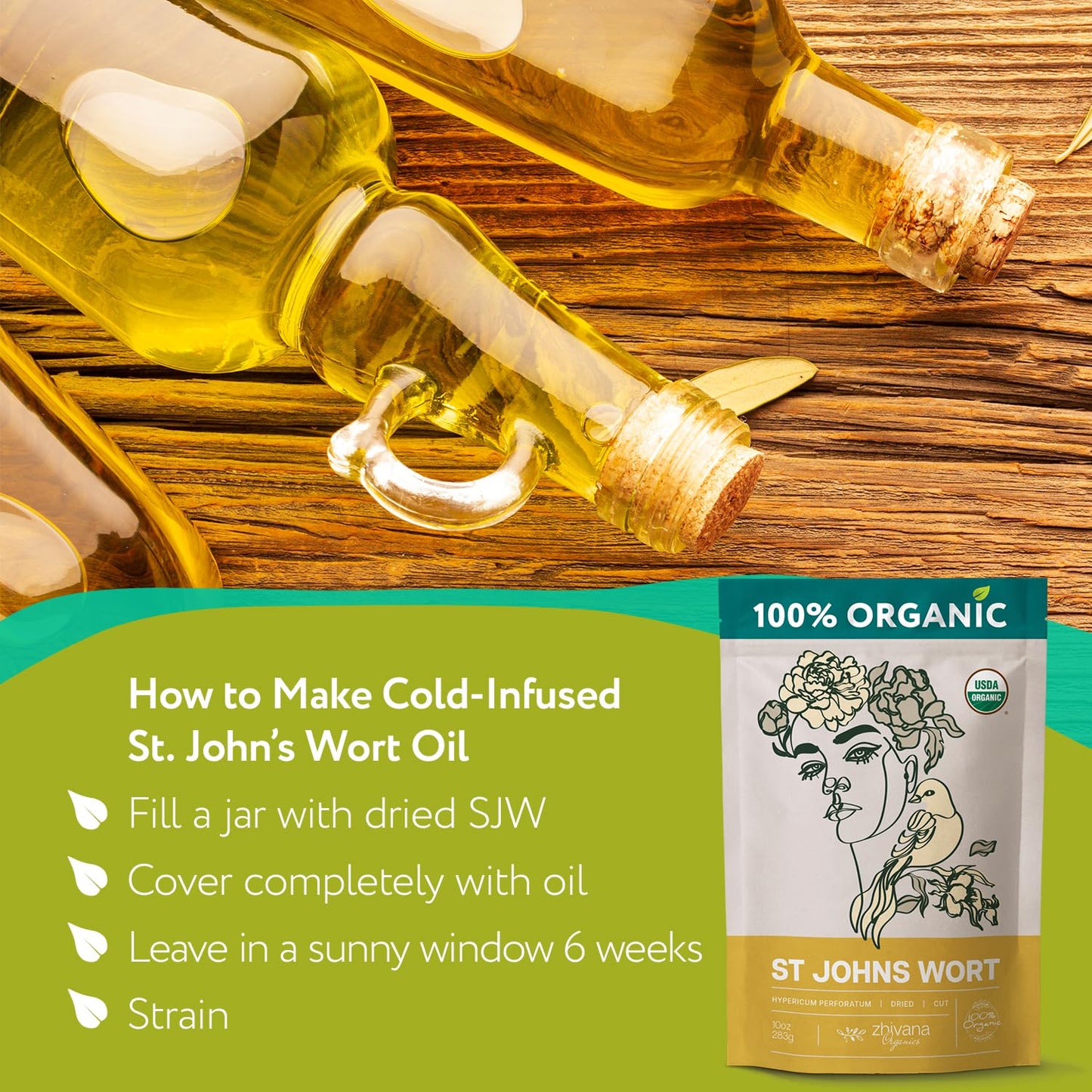 Organic St Johns Wort Dried Cut & Sifted - 10 oz - Zhivana Organics