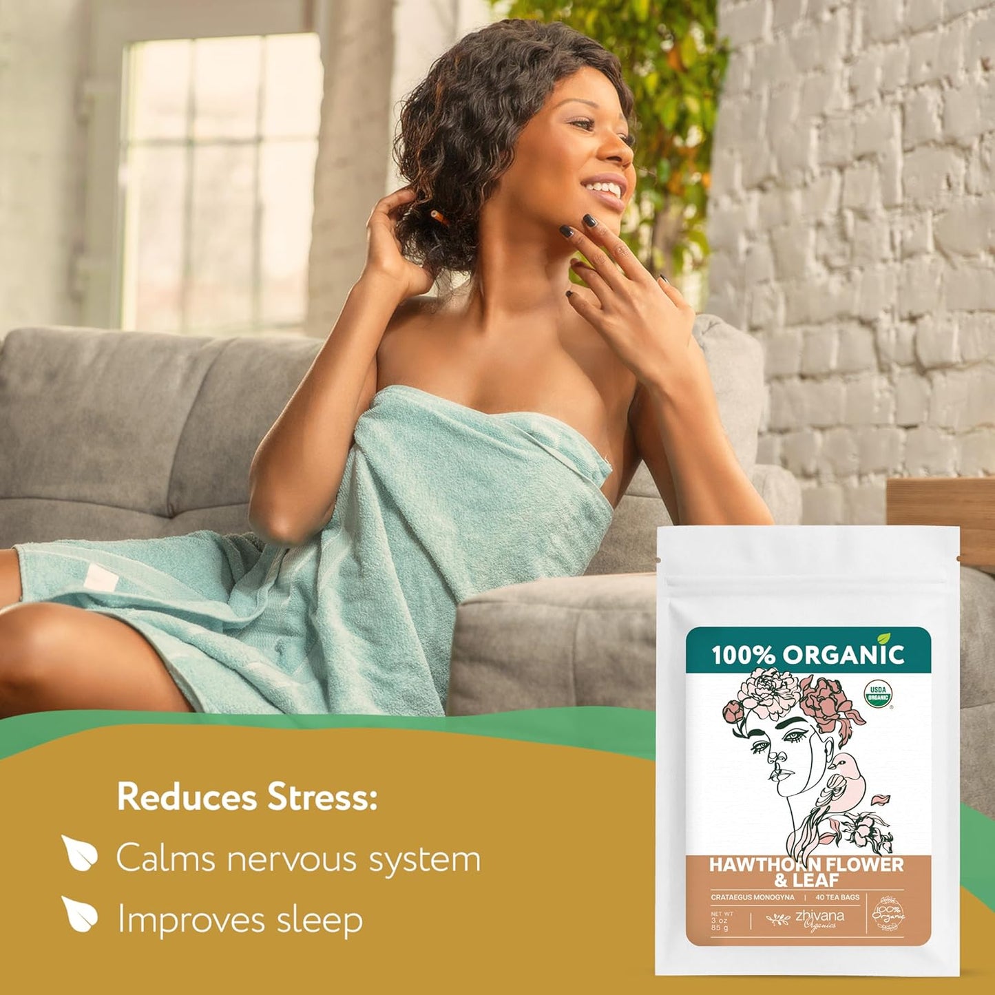 Hawthorn Tea Organic (40 Tea Bags) - Hawthorn Leaf Tea - Hawthorne TeaBags for Pressure Balance, Heart Health - Hojas de Espino Blanco