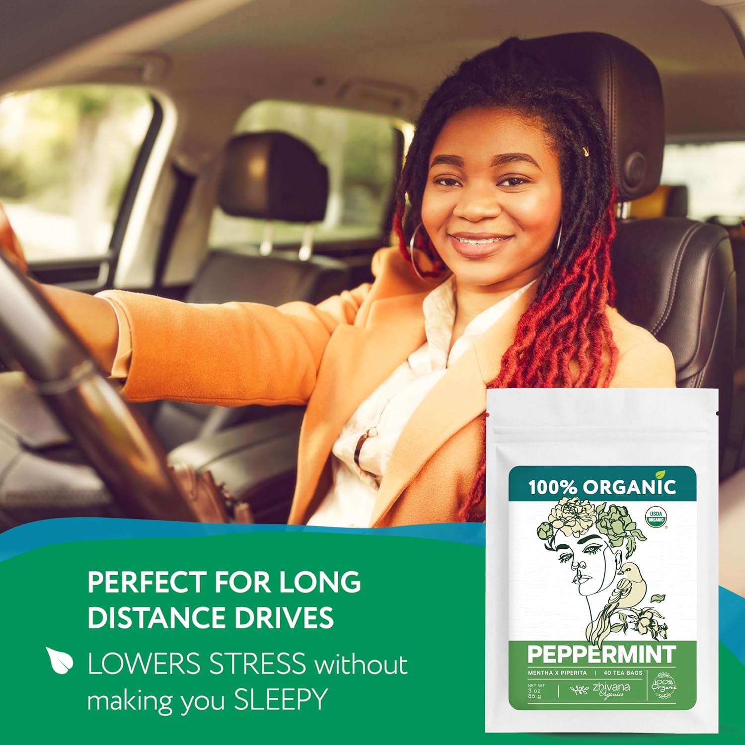 Organic Peppermint Tea Bags (40 TeaBags) - Peppermint Tea Organic - Te de Menta Organico Natural - Herbal Tea for Energy, Digestion, Nausea, Motion Sickness, Respiratory Support, Stress Relief - Zhivana Organics