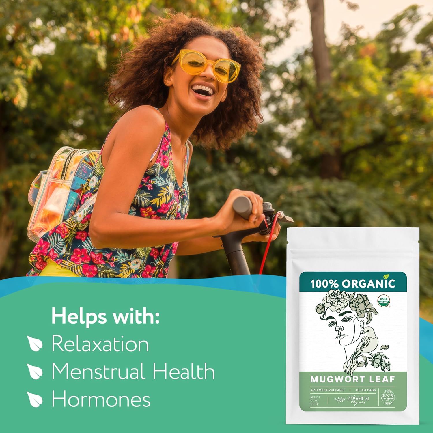 Organic Mugwort Tea Bags (40 TeaBags) – Te de Artemisa - Mugwart Tea for Digestive Health, Liver, Women Cycle, Relaxation (Artemisia Vulgaris) - Zhivana Organics