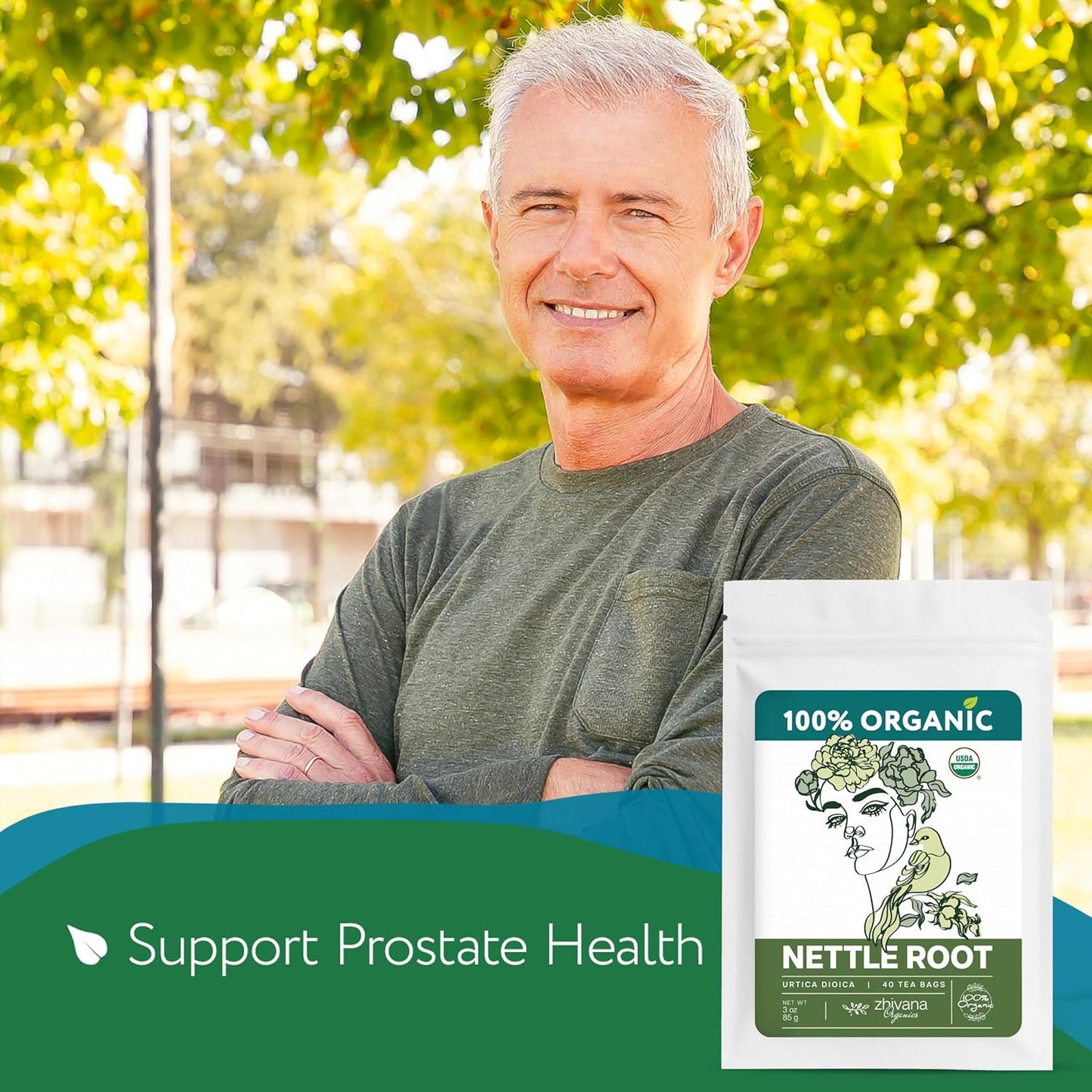 Organic Stinging Nettle Root Tea (40 Tea Bags) - Traditionally Used Herbal Tea for Men’s Health - Supports Prostate, Hormonal Balance & Energy - Té de Raíz de Ortiga - Zhivana Organics