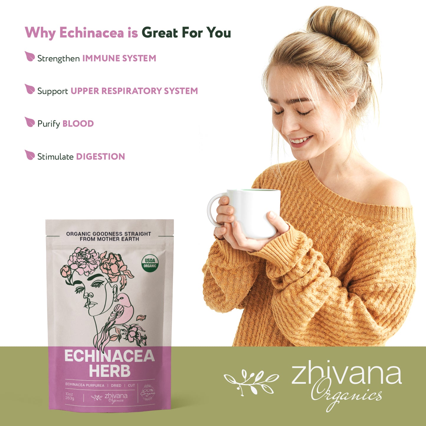 Echinacea Purpurea Herb Dried Cut & Sifted - Zhivana Organics