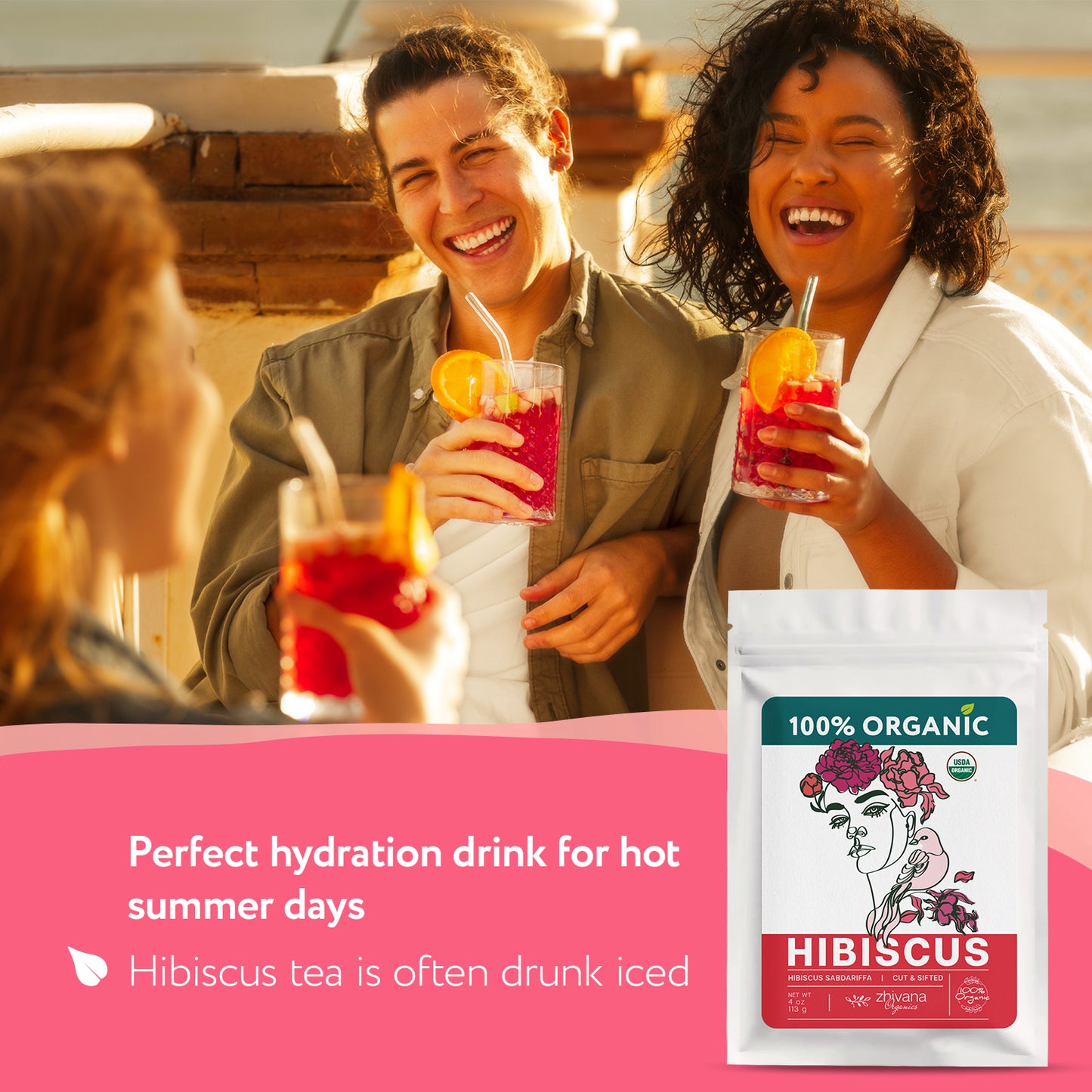 Hibiscus Tea Organic Loose Leaf (4 oz) - Flor de Jamaica Orgánica Natural - Roselle Tea - Té de Hibisco – Agua de Jamaica – Supports Heart Health, Blood Pressure Balance, Liver & Digestion - Zhivana Organics