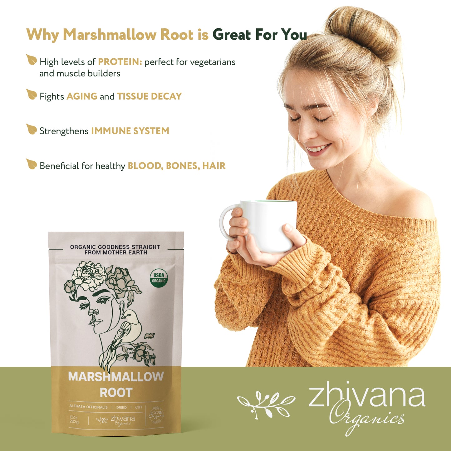 Marshmallow Root Dried Cut & Sifted - Zhivana Organics