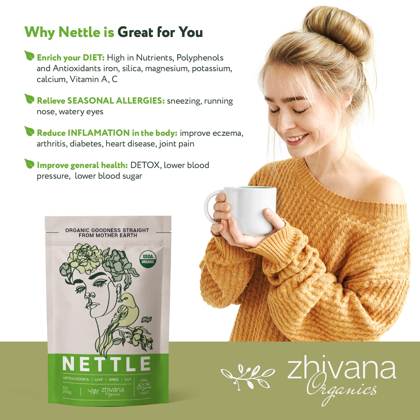 Nettle Leaf Dried Cut & Sifted - Zhivana Organics