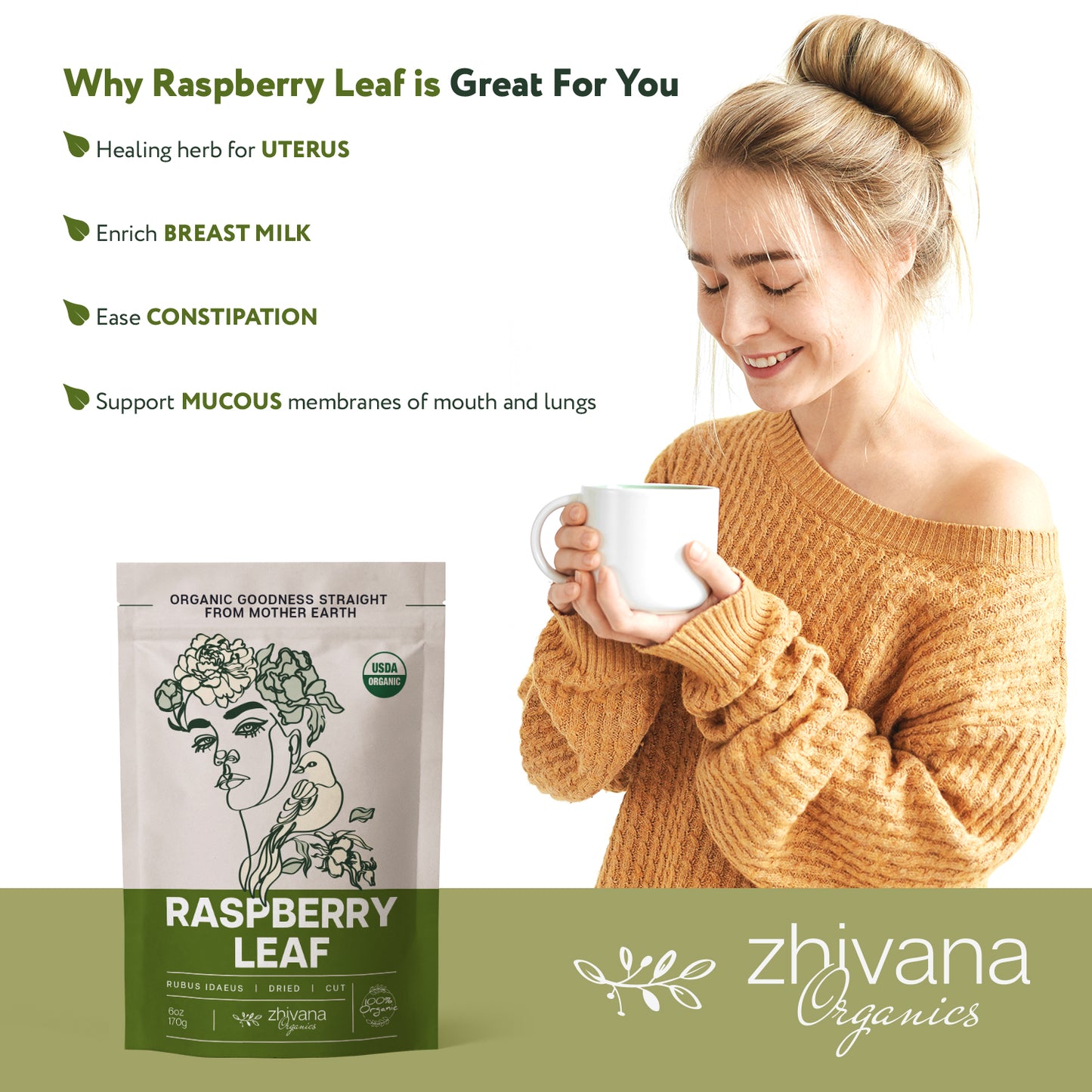 Raspberry Leaf Dried Cut & Sifted - Zhivana Organics