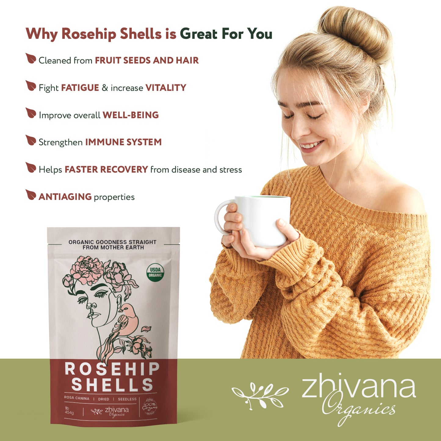 Rosehip Shell Dried, Seedless - Zhivana Organics